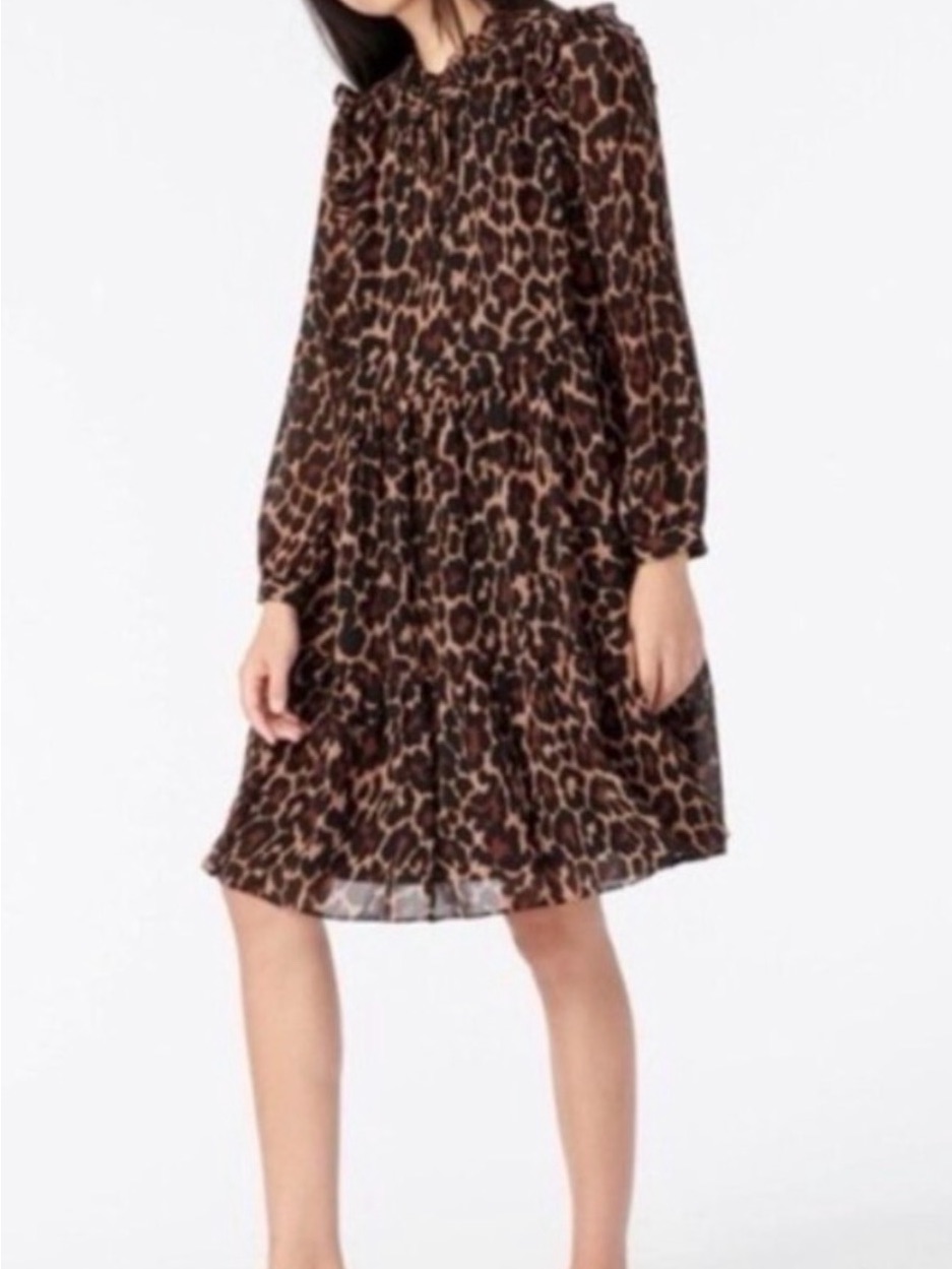 J. Crew Leopard Print Long Sleeve Tiered Dress - Brown & Black
